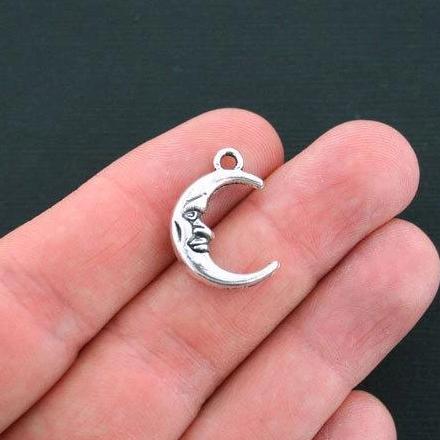 8 Moon Antique Silver Tone Charms 2 Sided - SC4629