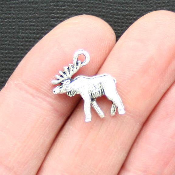 8 Moose Antique Silver Tone Charms 2 Sided - SC3102