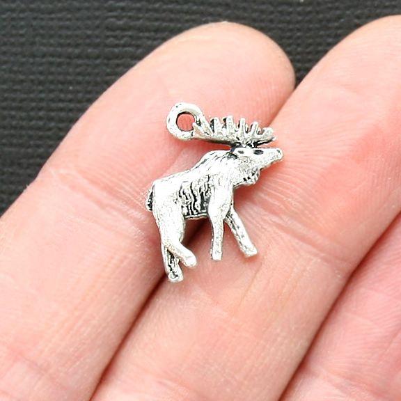 8 Moose Antique Silver Tone Charms 2 Sided - SC3102