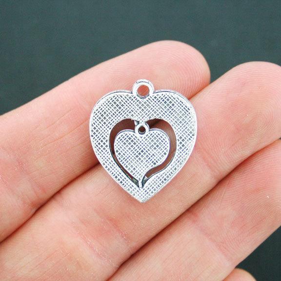 8 Mother Daughter Hearts Antique Silver Tone Charms - SC2654