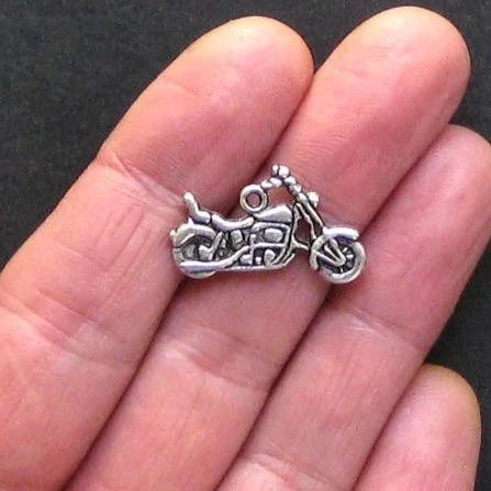 8 Motorcycle Antique Silver Tone Charms 2 Sided - SC334