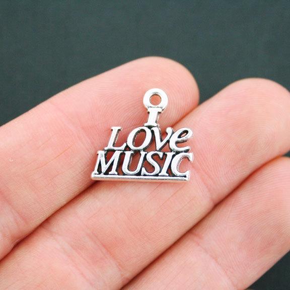 8 I Love Music Antique Silver Tone Charms - SC5135