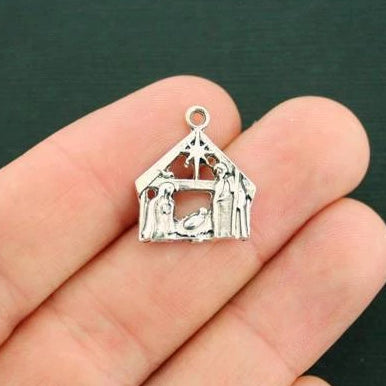 8 Nativity Antique Silver Tone Charms  - XC054