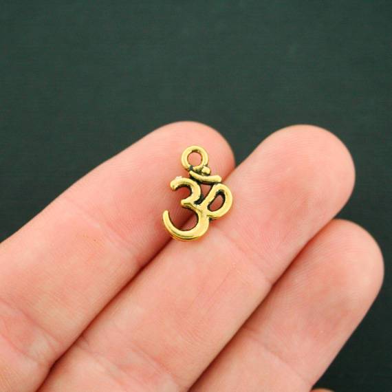 8 Om Antique Gold Tone Charms 2 Sided - GC068