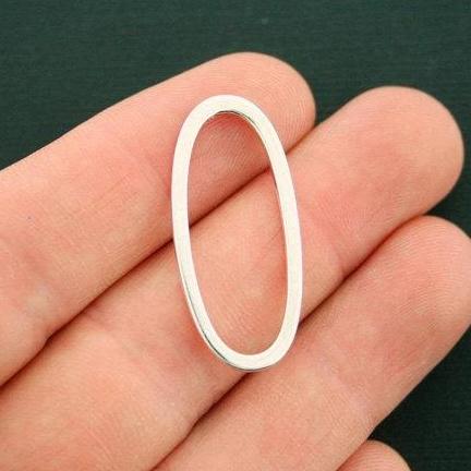 8 Oval Linking Ring Antique Silver Tone Charms 2 Faces - SC6303