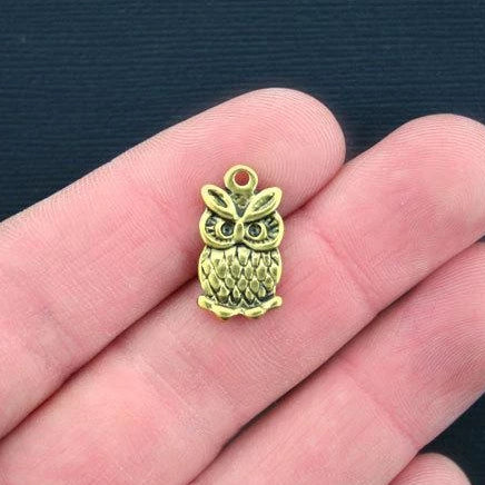 8 Owl Antique Gold Tone 2 Sided Charms - GC267
