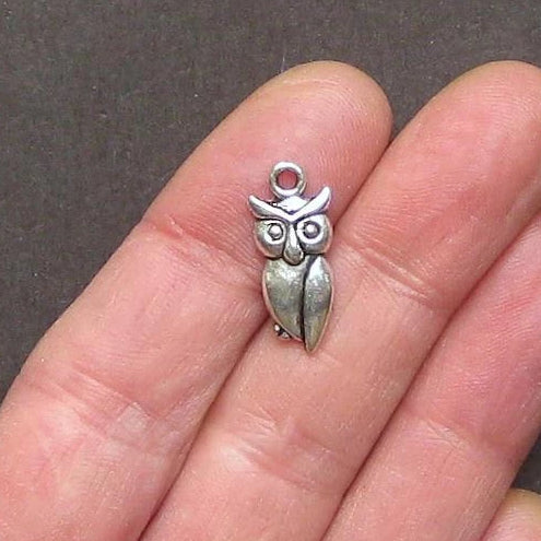 8 Owl Antique Silver Tone Charms - SC1442