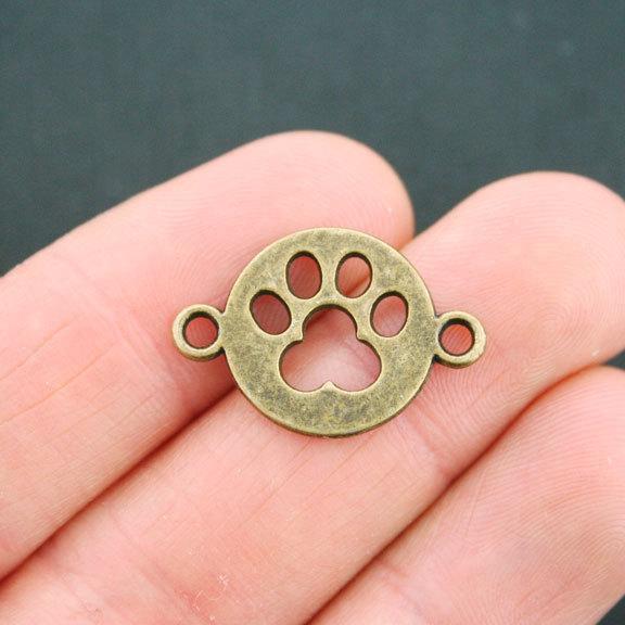 8 Paw Connector Antique Bronze Tone Charms 2 Sided - BC498