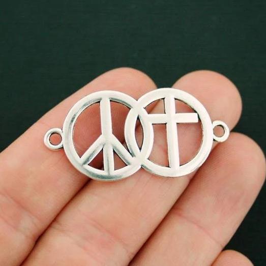8 Peace Cross Connector Antique Silver Tone Charms - SC3483
