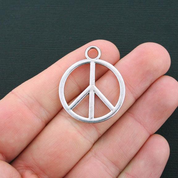 8 Peace Antique Silver Tone Charms 2 Sided - SC4042