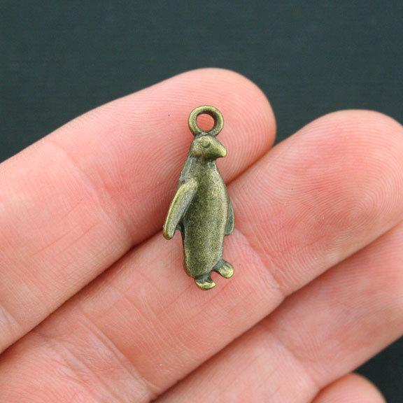 8 Penguin Antique Bronze Tone Charms 2 Sided - BC1148