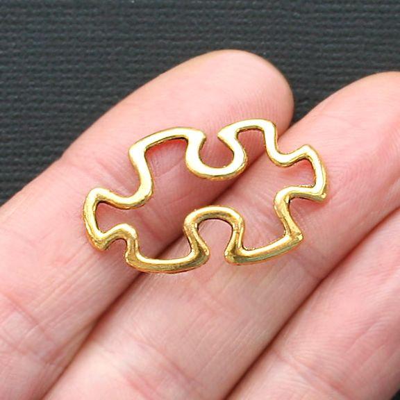 8 Puzzle Piece Connector Antique Gold Tone Charms 2 Sided - GC234