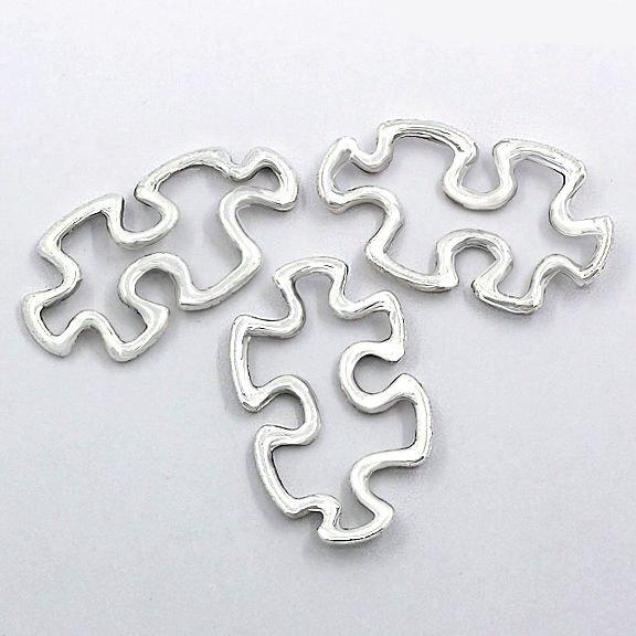 8 Puzzle Piece Antique Silver Tone Charms 2 Sided - SC2385