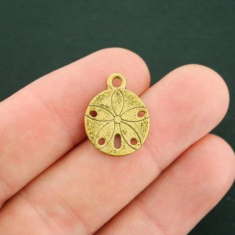 8 Sand Dollar Antique Gold Tone Charms 2 Sided - GC772