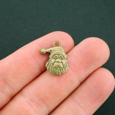 8 Santa Claus Antique Bronze Tone Charms 2 Sided - BC827