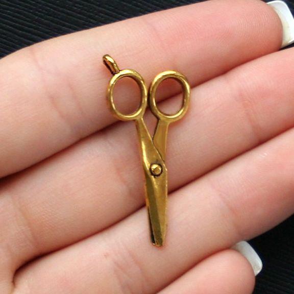 8 Scissor Antique Gold Tone Charms 2 Sided - GC170