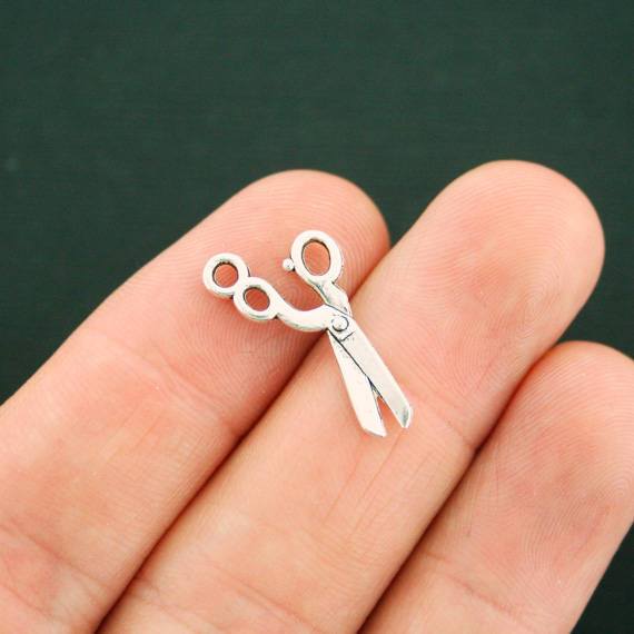 8 Scissors Antique Silver Tone Charms 2 Sided - SC3136
