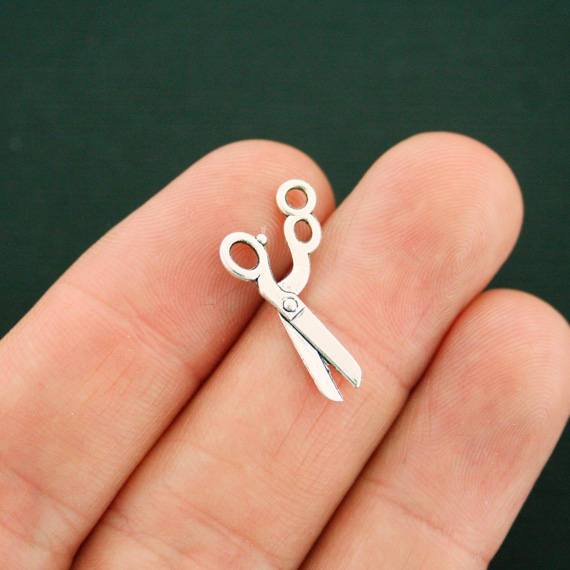 8 Scissors Antique Silver Tone Charms 2 Sided - SC3136