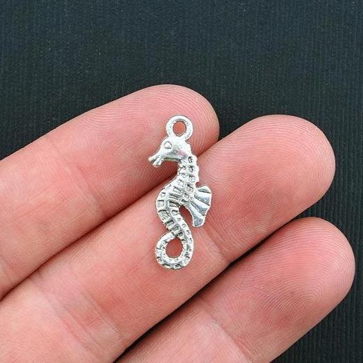 8 Seahorse Antique Silver Tone Charms 2 Sided - SC2685