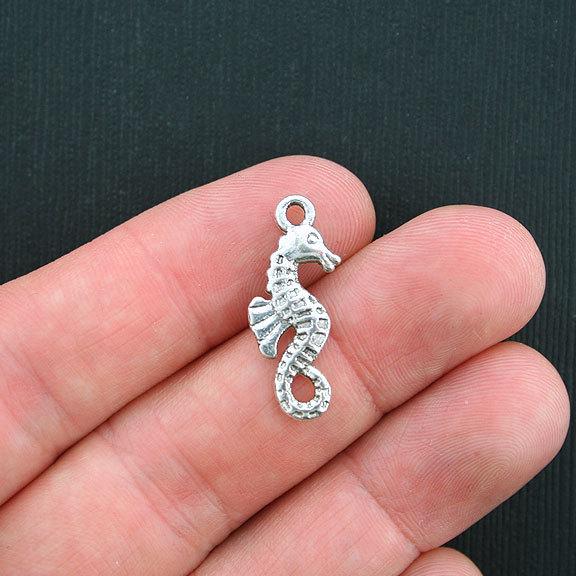 8 Seahorse Antique Silver Tone Charms 2 Sided - SC2685