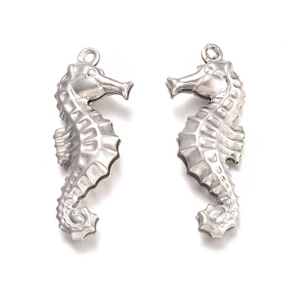 8 Seahorse Silver Tone Stainless Steel Charms 2 Sided - MT482