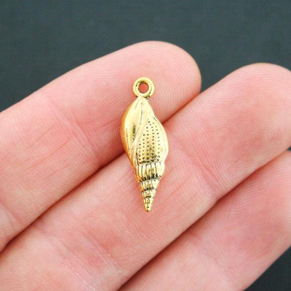 8 Seashell Antique Gold Tone Charms 2 Sided - GC210