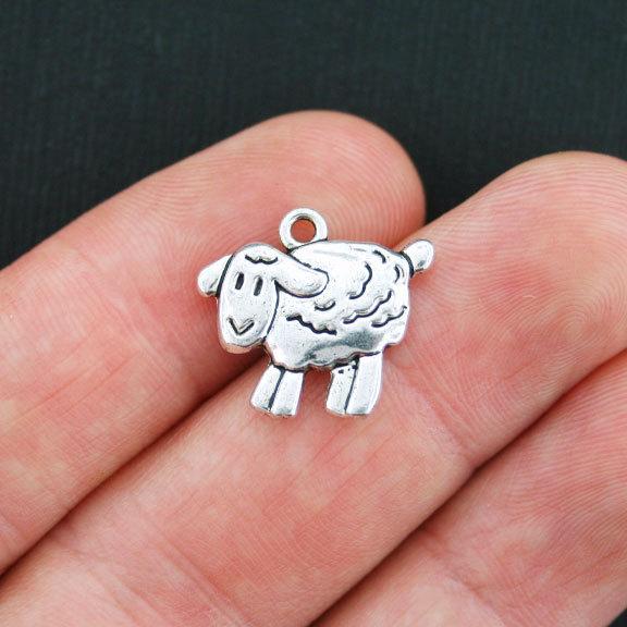 8 Sheep Antique Silver Tone Charms 2 Sided - SC3821