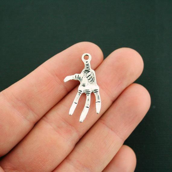 8 Skeleton Hand Antique Silver Tone Charms - SC3704