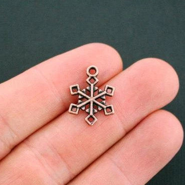 8 Snowflake Antique Copper Tone Charms 2 Sided - BC712