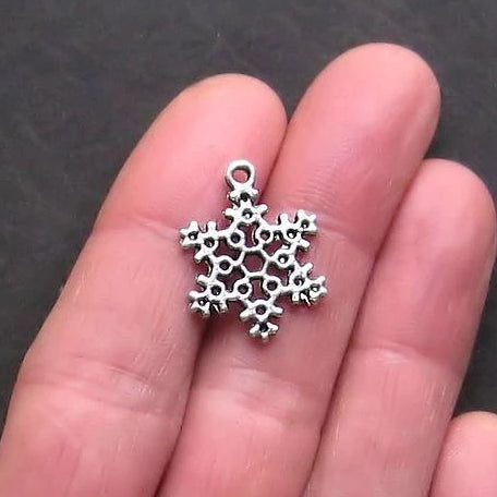 8 Snowflake Antique Silver Tone Charms 2 Sided - SC662