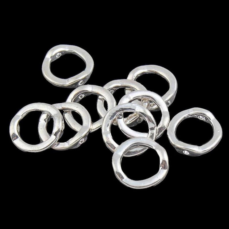 Flat Round Spacer Beads 13mm x 14mm - Silver Tone - 8 Beads - FD310