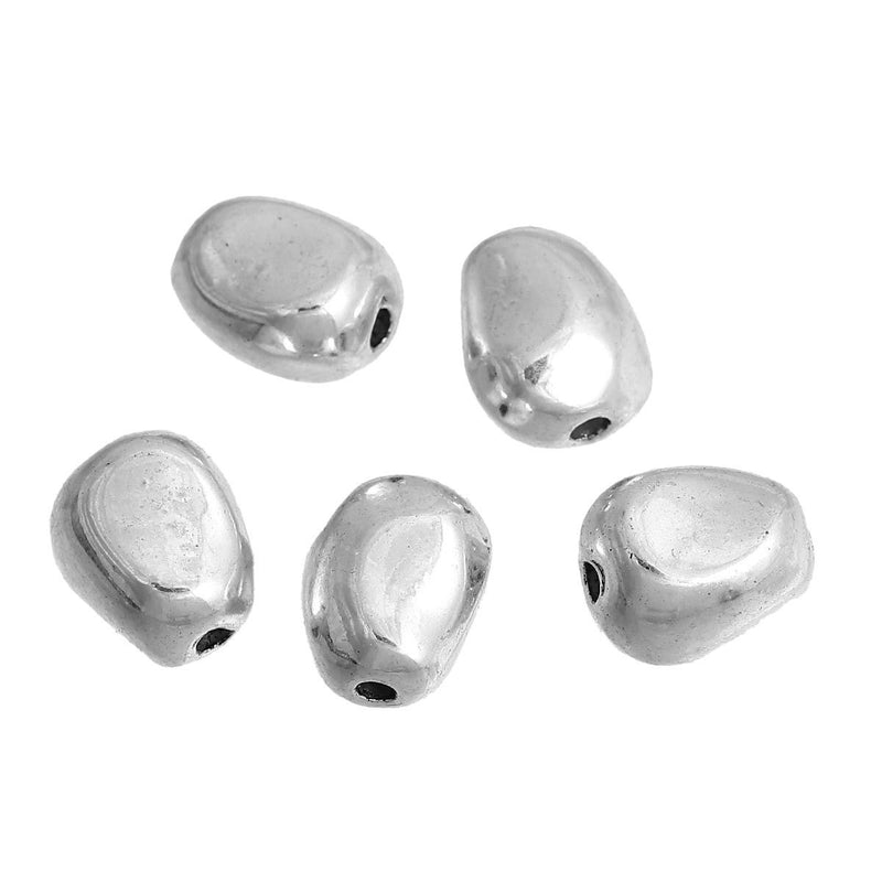Pebble Spacer Beads 11mm x 10mm - Silver Tone - 8 Beads - FD443