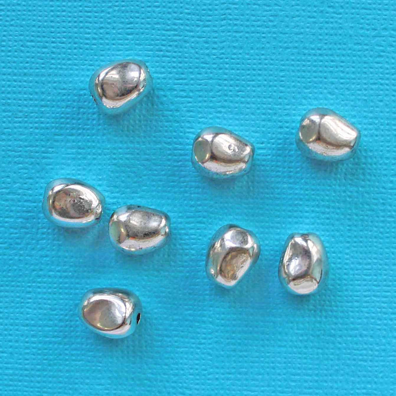 Pebble Spacer Beads 11mm x 10mm - Silver Tone - 8 Beads - FD443
