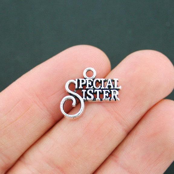 8 Special Sister Antique Silver Tone Charms - SC1193