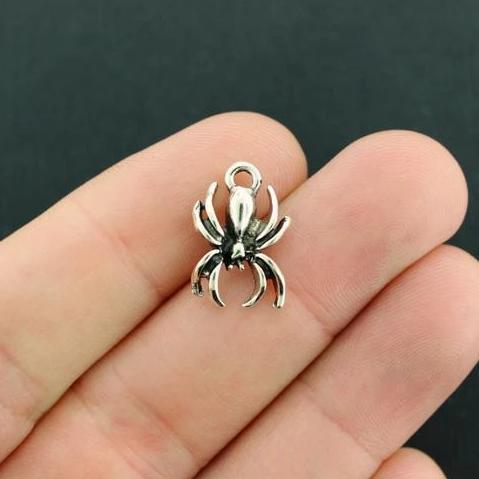 8 Spider Antique Silver Tone Charms - SC7851