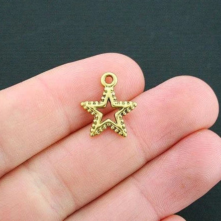 8 Star Antique Gold Tone Charms - GC081