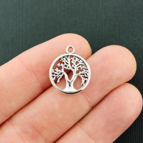 8 Tree of Life Antique Silver Tone Charms 2 Sided - SC7985