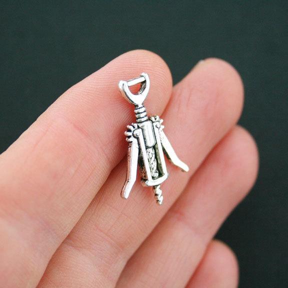 8 Cork Screw Antique Silver Tone Charms 2 Sided - SC5042
