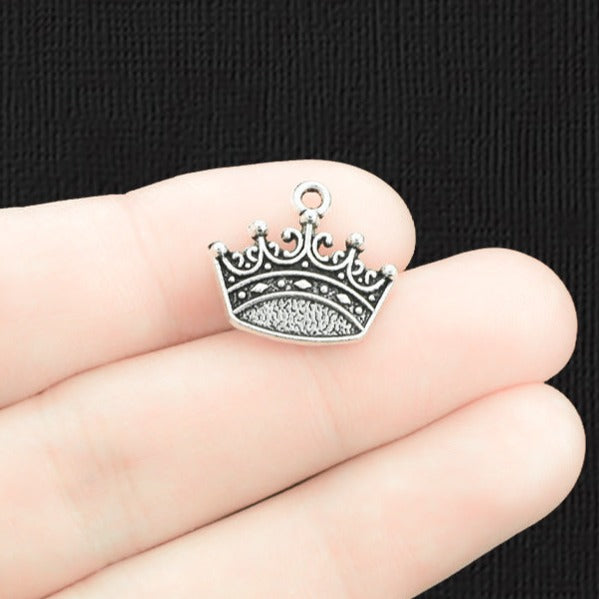 10 Crown Antique Silver Tone Charms - SC1402