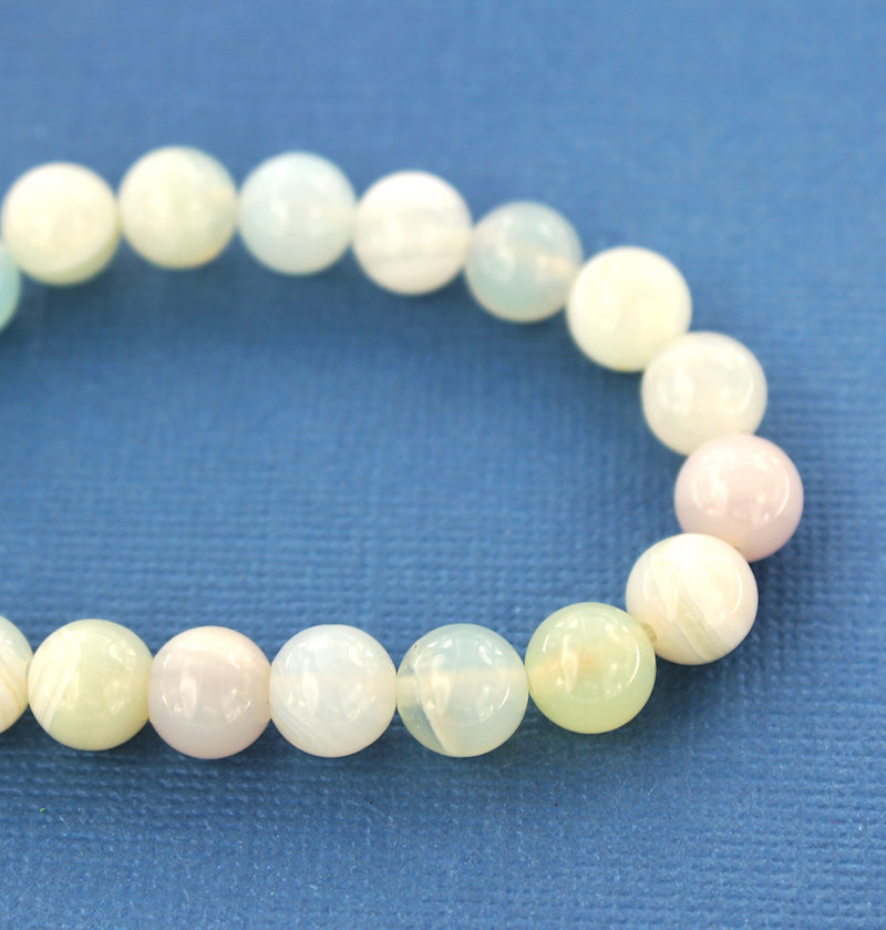 Round Natural Agate Beads 8mm - Pastels and Cream - 1 Strand 47 Beads - BD1447