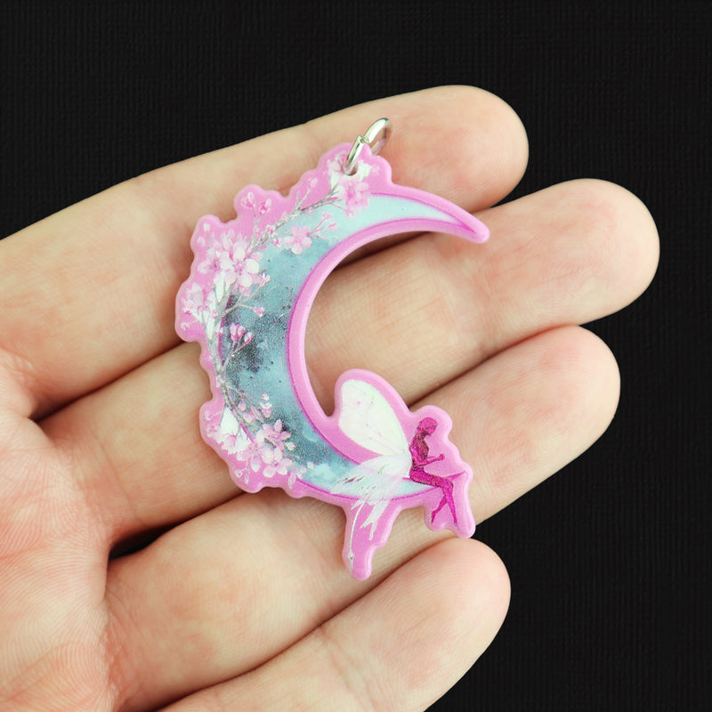 2 Crescent Moon Fairy Acrylic Charms 2 Sided - K663