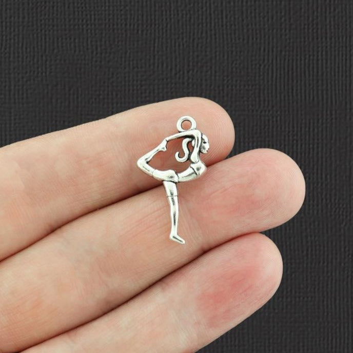 10 Yoga Pose Antique Silver Tone Charms 2 Sided - SC2546