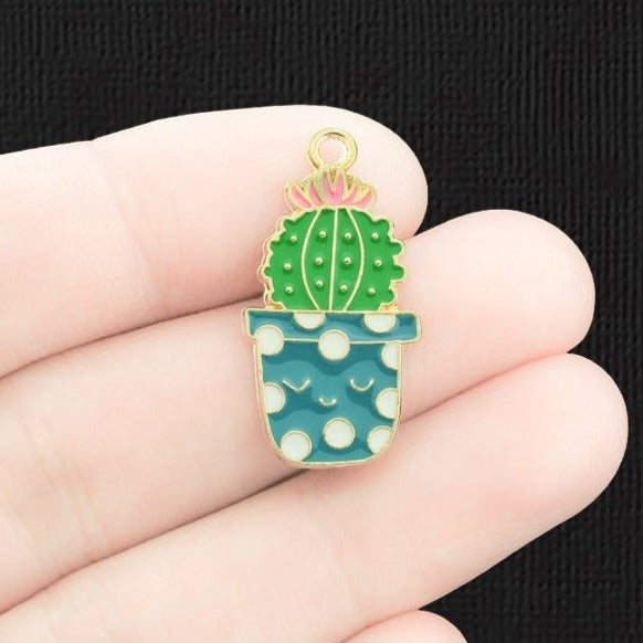 2 Cactus Gold Tone Enamel Charms - E1556