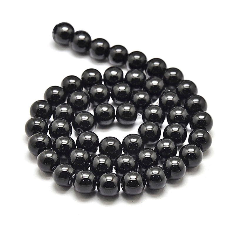 Perles de Verre Rondes 8mm - Noir Minuit - 1 Rang 53 Perles - BD058