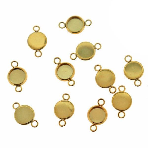 24K Gold Plated Stainless Steel Cabochon Connector Settings - 6mm Tray - 4 Pieces - CBS023