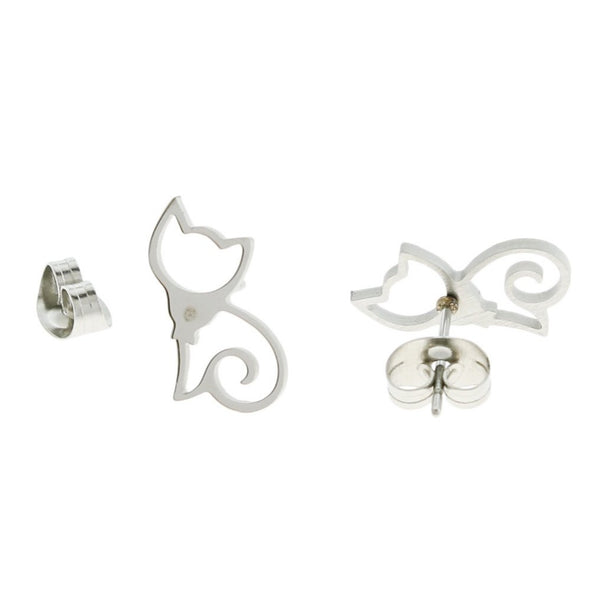 Clous d'oreilles chat en acier inoxydable - 13 mm - 2 pièces 1 paire - Z1196