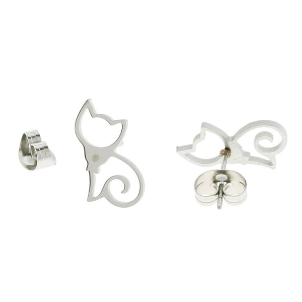 Cat Stainless Steel Earring Studs - 13mm - 2 Pieces 1 Pair - Z1196