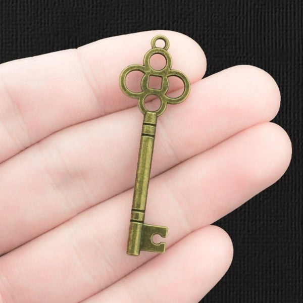 6 Large Key Antique Bronze Tone Charms 2 Sided - BC550