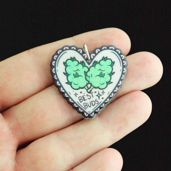 2 Best Buds Weed Heart Acrylique Charms 2 Faces - K673
