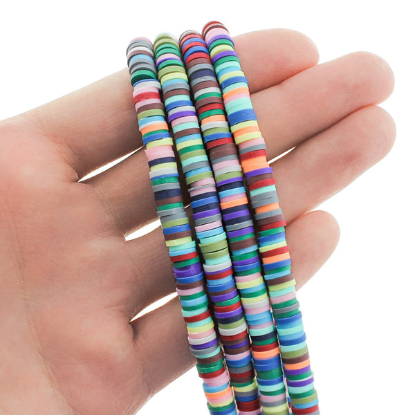 Heishi Polymer Clay Beads 6mm x 1mm - Assorted Rainbow Colors - 1 Strand 320 Beads - BD1179